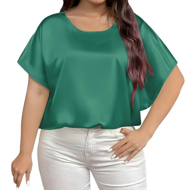 Camiseta Casual de Cuello Redondo de Color Sólido, Camisetas de Verano de Tamaño Más de las Mujeres para el Uso Diario