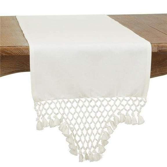 Saro Lifestyle 1220.W1672B 16 x 72 in. Juneau Collection Braided Tassel Table Runner, White