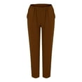 thumbnail image 4 of FUNUONY Womens Wide Leg Barrel Pants Elastic High Waisted Trousers Loose Casual Palazzo Pants with Pockets Cropped Relax Fit Trouser Ankle Pants Cotton Linen Solid Color Daily Pants Brown L, 4 of 9