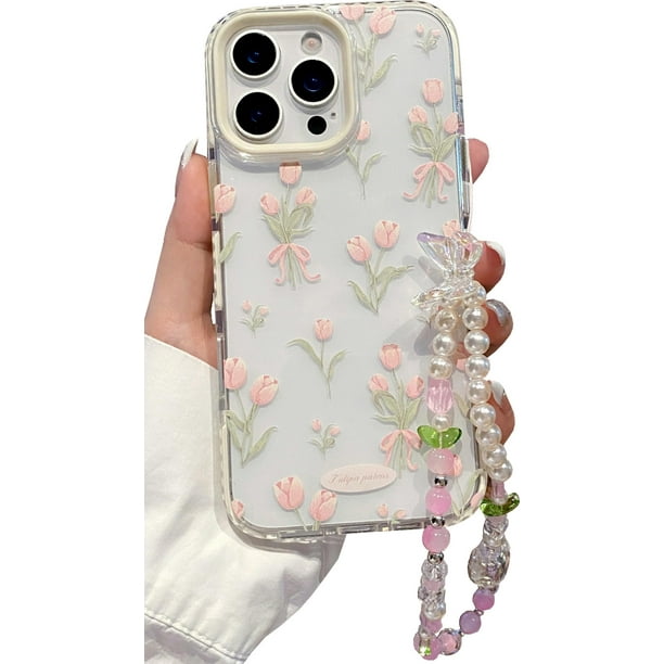 Funda de teléfono JANDM para iPhone 16 Pro Max con correa de flores