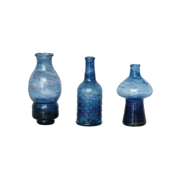 Creative Co-Op Blown Glass Vases, Blue, Set of 3
