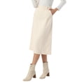 thumbnail image 4 of INSPIRE CHIC Women's Faux Suede Skirt High Waist A-Line Midi Casual Skirt L Beige, 4 of 6