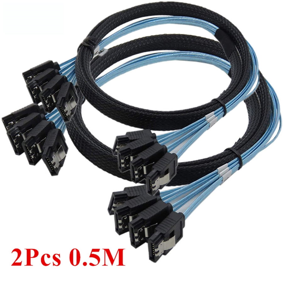 Acaige 2Pcs Sata To Sata Cable 4 Ports/Set 7 Pin Sata Sas Cable 6Gbps For Server Mining