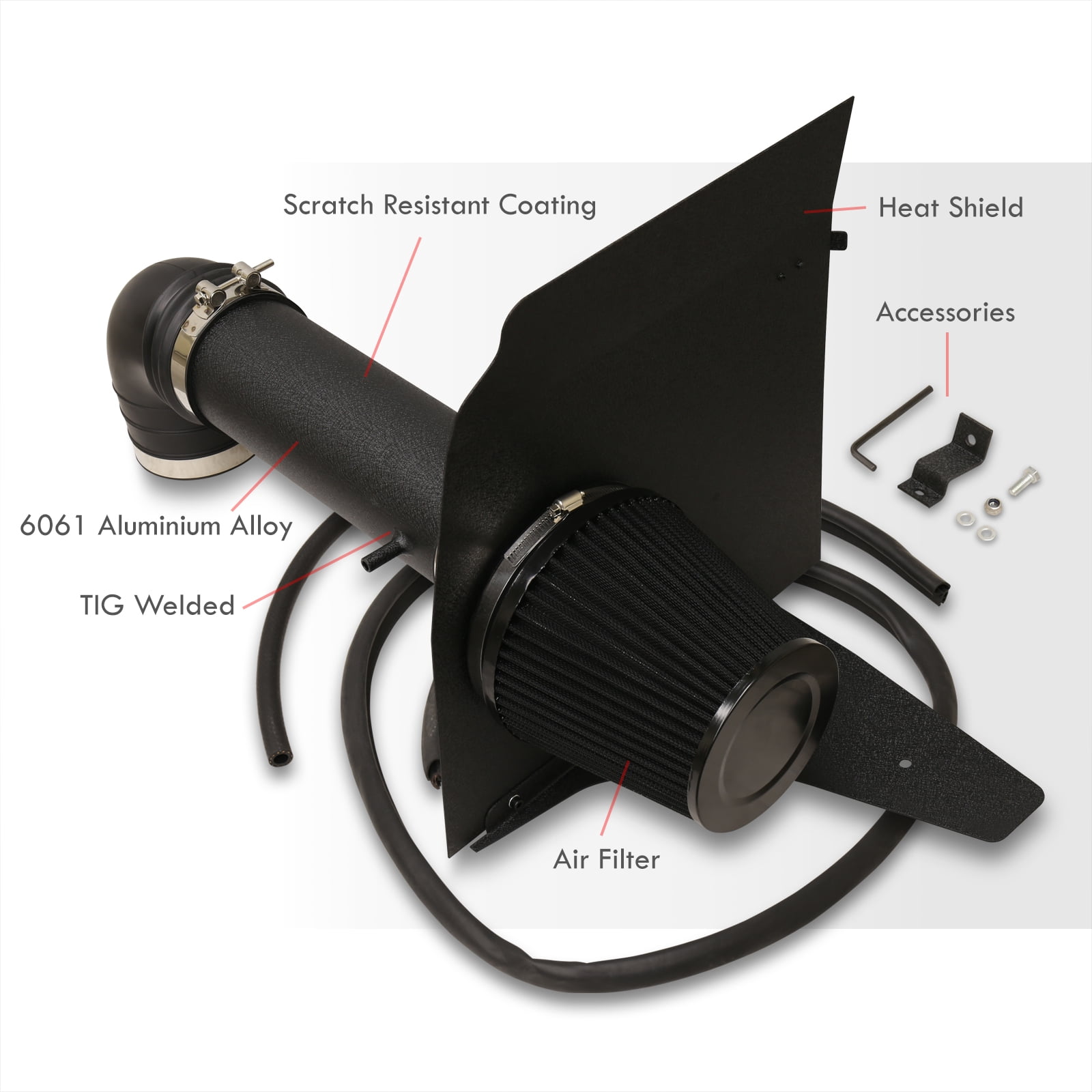 AJP Distributors Cold Air Intake System Black Aluminum Pipe Heat Shield Filter Compatible/Replacement For Chevrolet Chevy Camaro SS 6.2L V8 LS3 L99 LSA 2010 2011 2012 2013 2014 2015 10 11 12 13 14 15