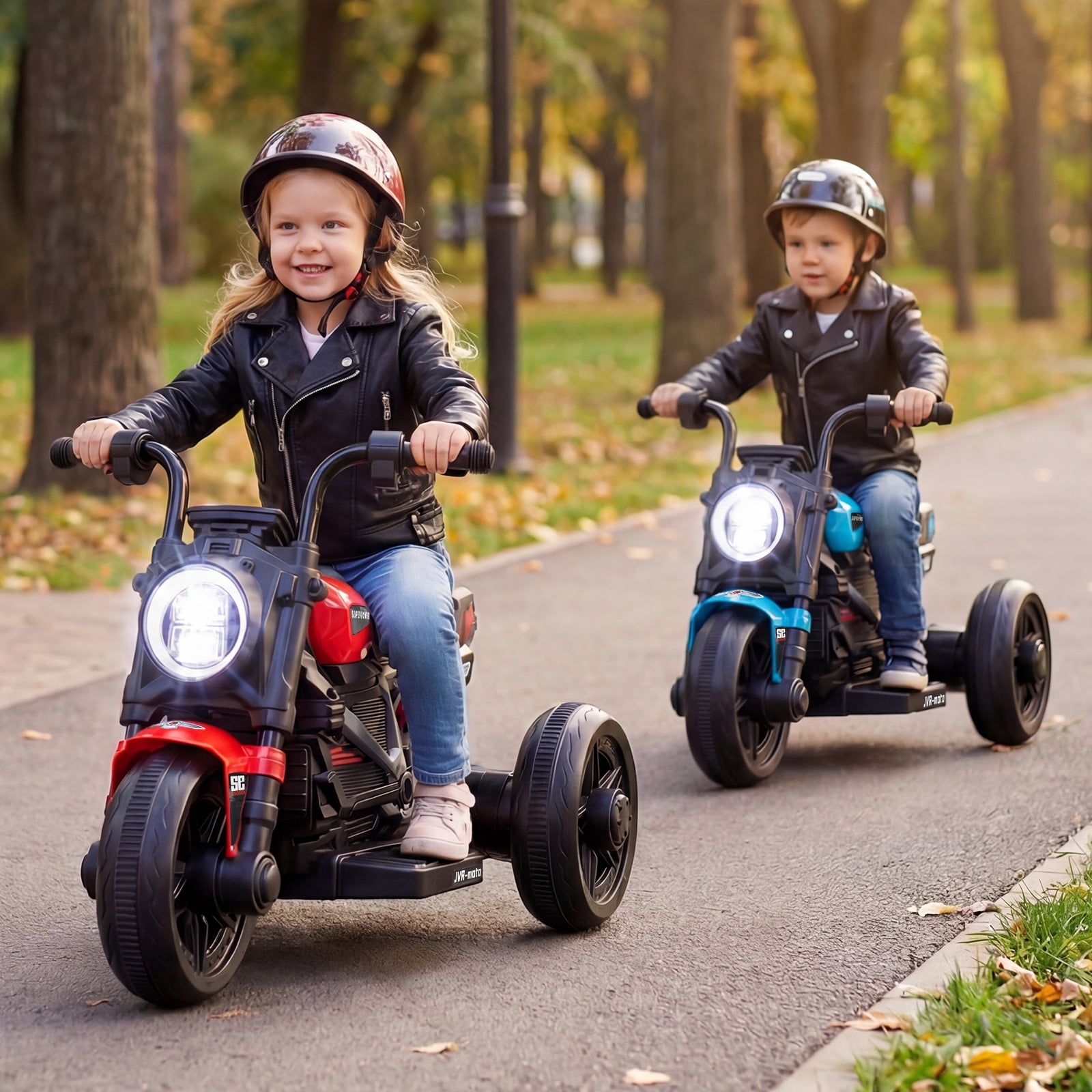 Costway 6V Kids Motorcycle with Song,Story,LED Headlights,Accelerator Pedal & 3 Wheels, Red & Black