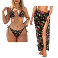 thumbnail image 2 of Yuyamidu Cherry 3 Piece Swimsuit for Women Swimsuit Swimwear Bikini Top with Cover Up Wraps Halter Top with Side Tie Bikini Bottom Beach Outfits, 2 of 6