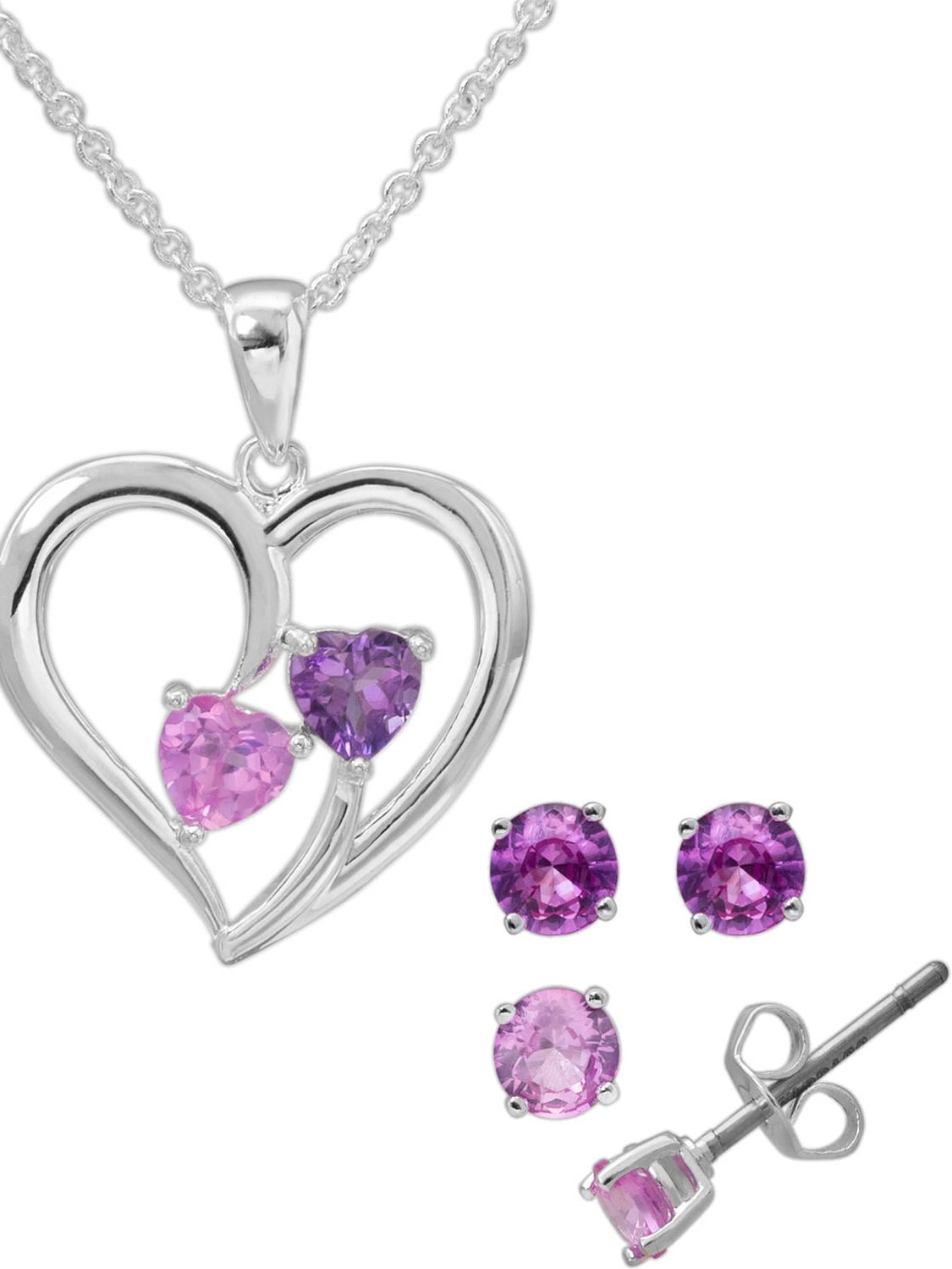 Crystal Silver-Plated Heart Pendant and Stud Earring Set - Walmart.com