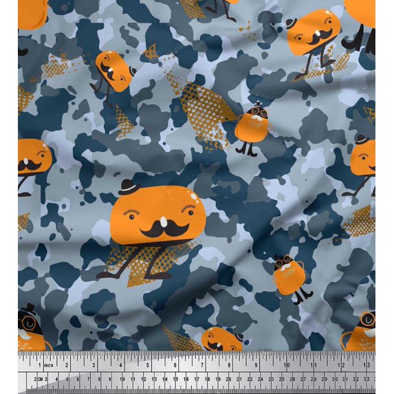 Soimoi Crepe Silk Fabric Cartoon & Camouflage Printed Craft Fabric by the Yard 42 Inch Wide