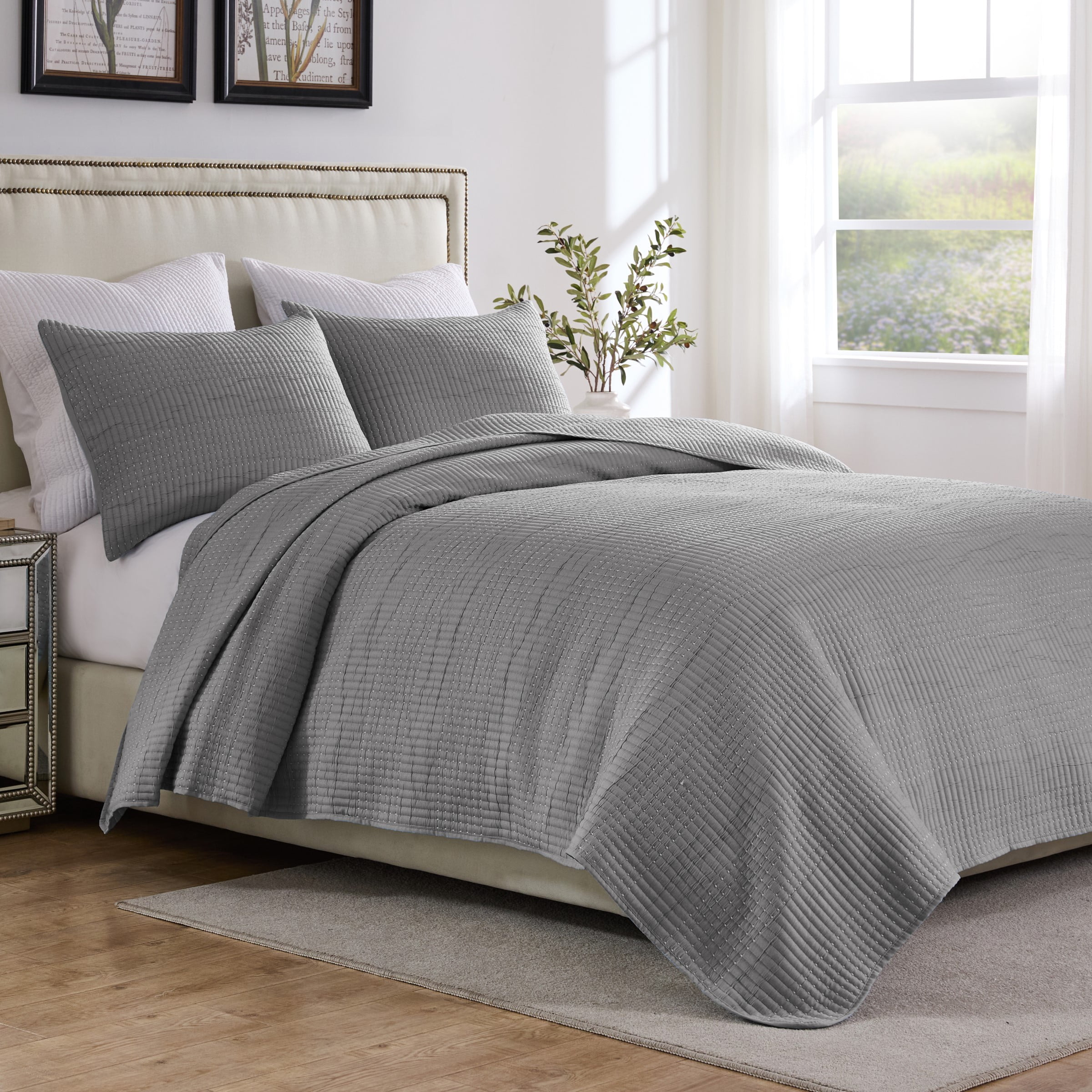 Greenland Home Textured Fashion Finely Stitched Bedding Set, Cosmo Gray, 3-Piece King/Cal King