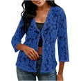 thumbnail image 2 of Lace Cardigans for Women Elegant 3/4 Sleeve Cardigans Lightweight Ladies Open Front Summer Cardigan Business Office Casual Bolero Shrug Womens Blouses for Dress Evening Party Wedding Daily Blue XXL, 2 of 7