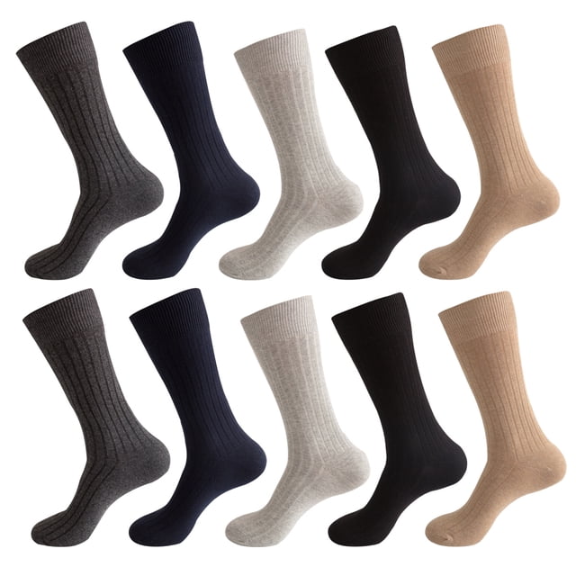 Wool Socks , Solid Color Boot Socks 5 Pair, Ideal For Hiking, Climbing, Biking,And Outdoor Work