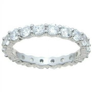 Plutus Brands Sterling Silver High Pollish Round Cut CZ 2.25 TCW 3mm Eternity Wedding Band