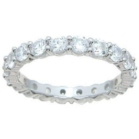 Plutus Brands Sterling Silver High Pollish Round Cut CZ 2.25 TCW 3mm Eternity Wedding Band