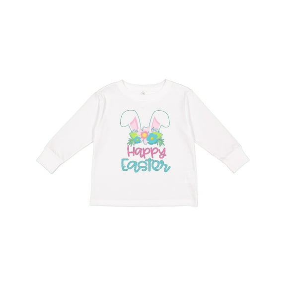 Inktastic Happy Easter with Bunny Ears and Flowers Boys or Girls Long Sleeve Toddler T-Shirt