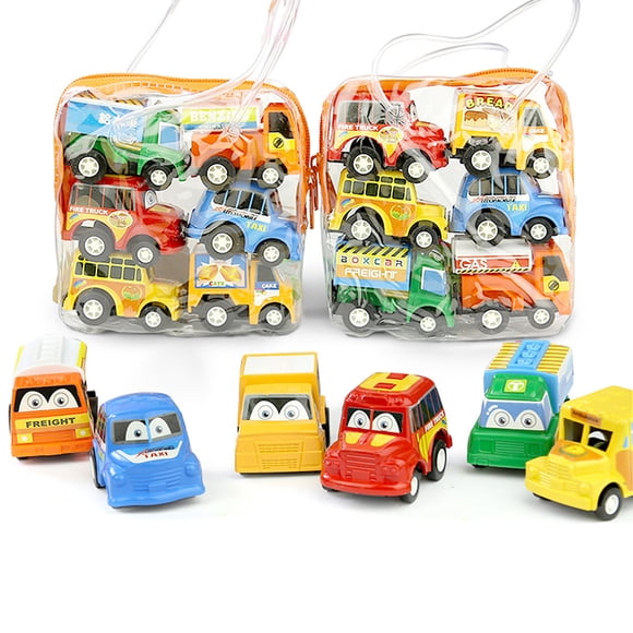 6PCS Toddler Car Toys Drive Vehicle Model Return Cycle Pull Back Truck Vehicle Funny Racing Car Toy Rolling Over Cyclotron Turn Around Turn Back CRV Pull-up Car Toys (6 in 1, Pull-Back)