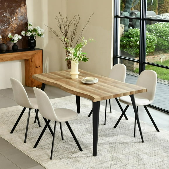 Homy Casa 5 Piece Dining Room Sets - 63 Inch Rectangle Dining Table 4 Swivel Side Chairs Upholstery Dining Chairs