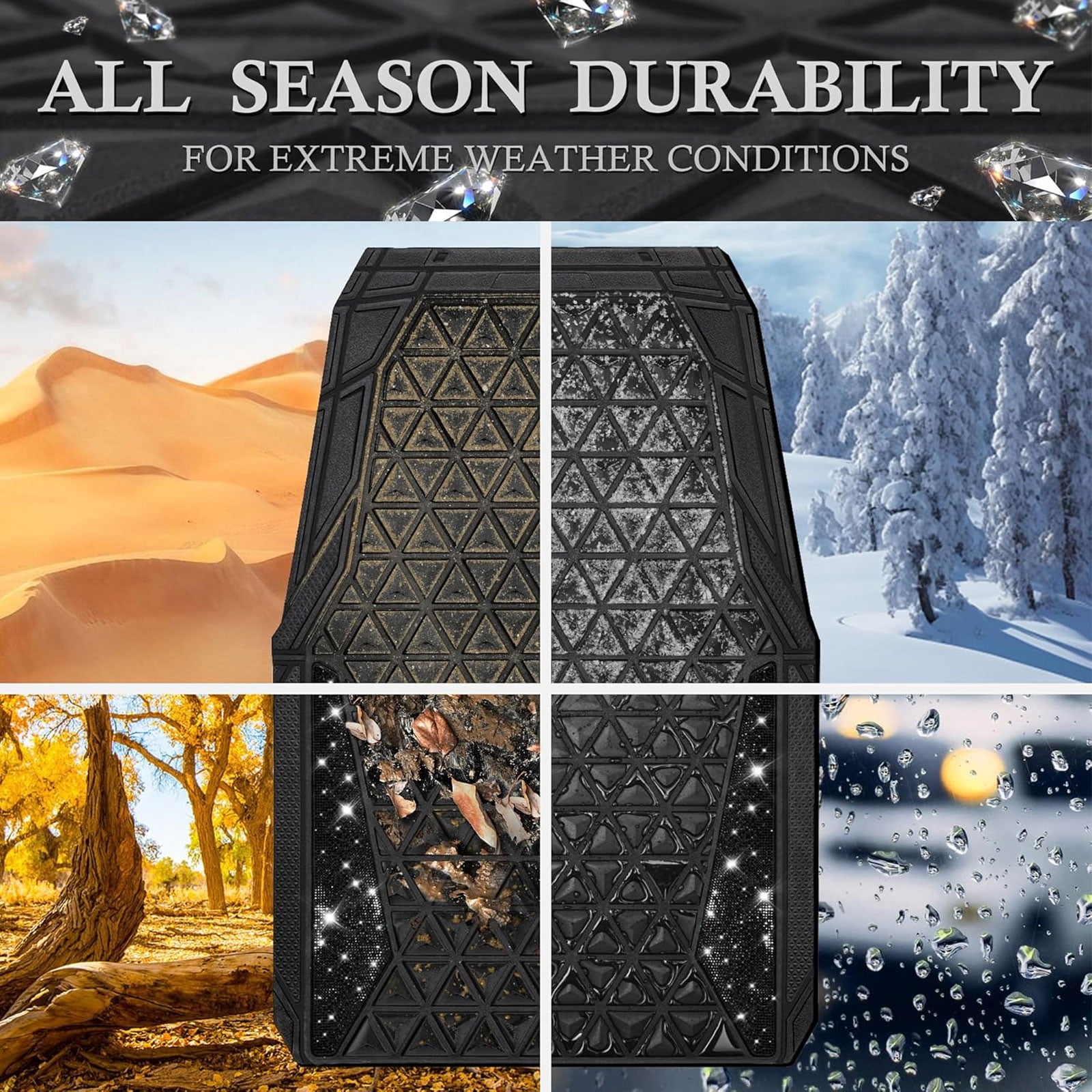CAR GRAND Bling diamond rubble automotive floor mats full set anti-slip water proof universal fit glitter crystal sparkly shining rhinestone girl woman lady femal Black
