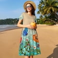 thumbnail image 4 of Easygdp Colorful Plants And Insects para Vestido Transpirable de Mujer, Vestido Suelto de Manga Corta con Pliegues y Bolsillos para el Verano, 4 of 6