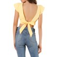 thumbnail image 3 of MODA NOVA Junior's Summer Ruched Tie Front Causal Flare Sleeve V Neck Crop Top Yellow L, 3 of 5