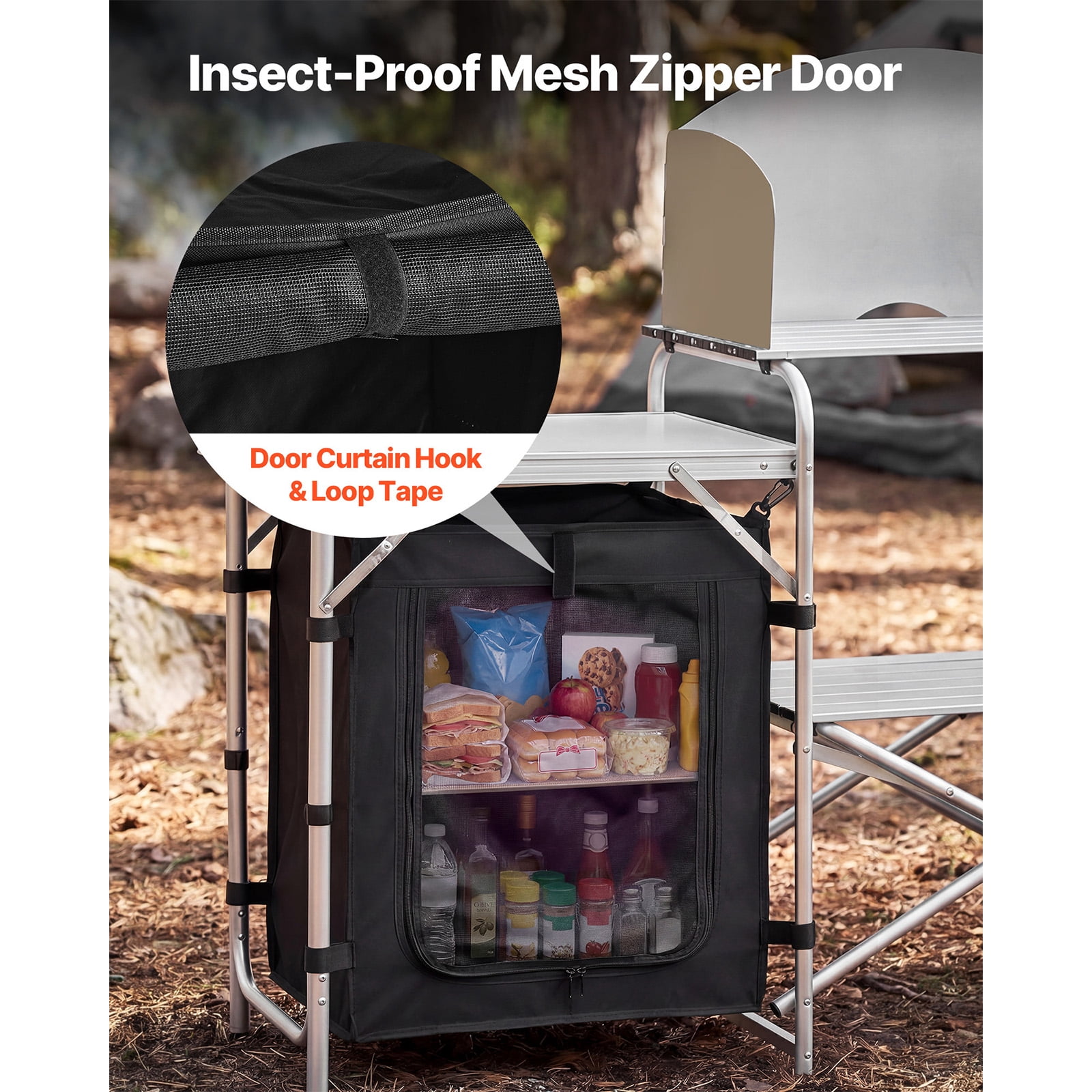 KFFKFF Folding Camping Table, Portable Aluminum Outdoor Table with Quick Setup, Storage Organizer, Detachable Windscreen, and Carry Bag, Perfect for Picnics, BBQs, and Travel