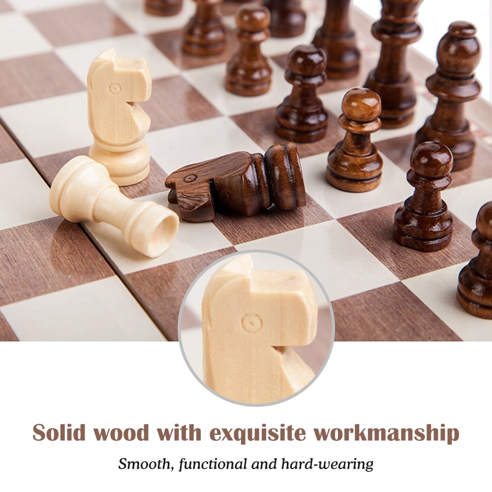 Rupoun 3-in-1 Wooden Chess Set, Portable Folding Chessboard Game, Checkers, Draughts and Backgammon Sets for Travel, Entertainment and Educational Toys, 11.8 inches / 30 cm