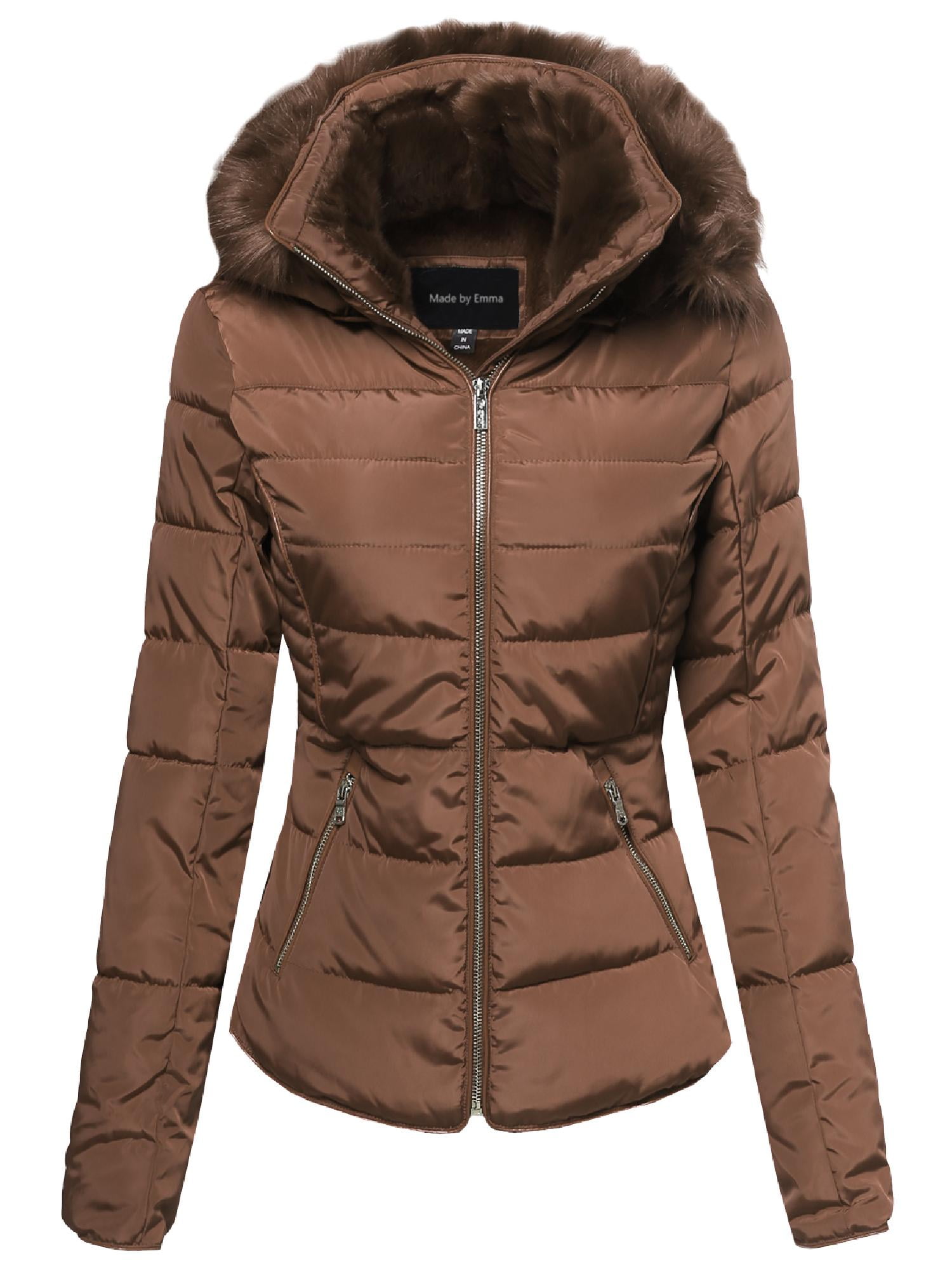 womens puffer jacket with faux fur hood