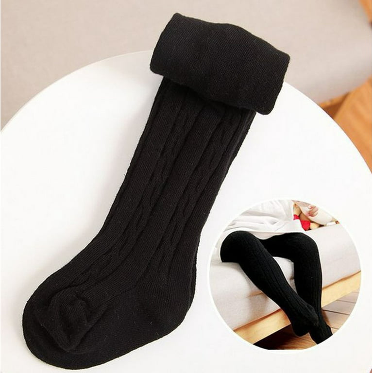 Knee High Stockings for Girls Cable Knit Cotton Tights Pantyhose Leggings  Thick Keep Warm Infant Toddler Kids Children School Socks Black S 