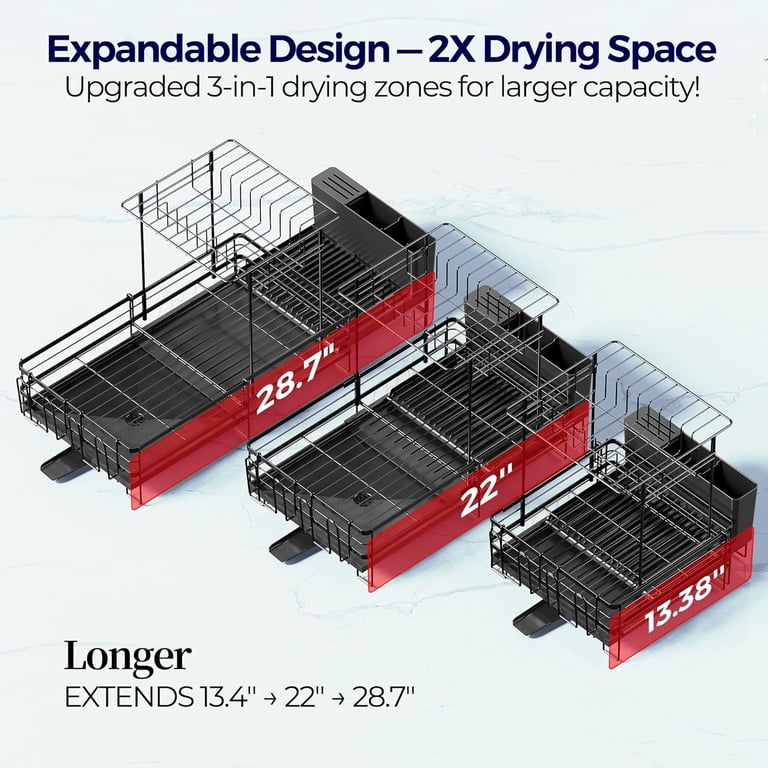 Delamu Large Expandable Dish Drying Rack, Black photo 2