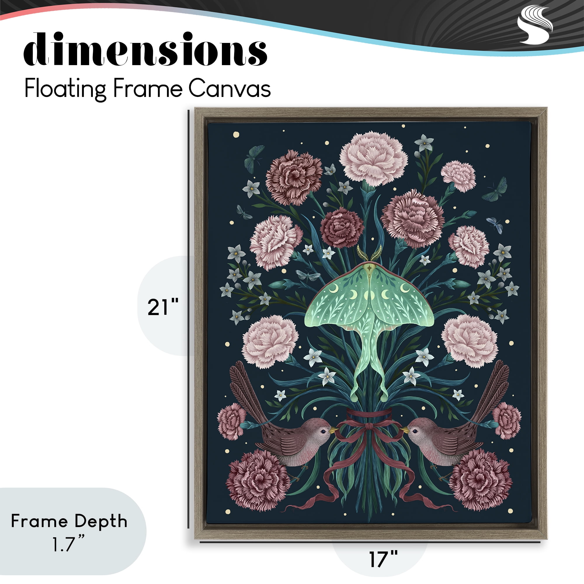 Stupell Industries January Carnations & Moth Brown Framed Floater Canvas Wall Art, design by Episodic Drawings