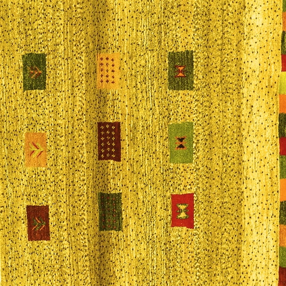 Ahgly Company Machine Washable Indoor Square Abstract Yellow Contemporary Area Rugs, 5' Square