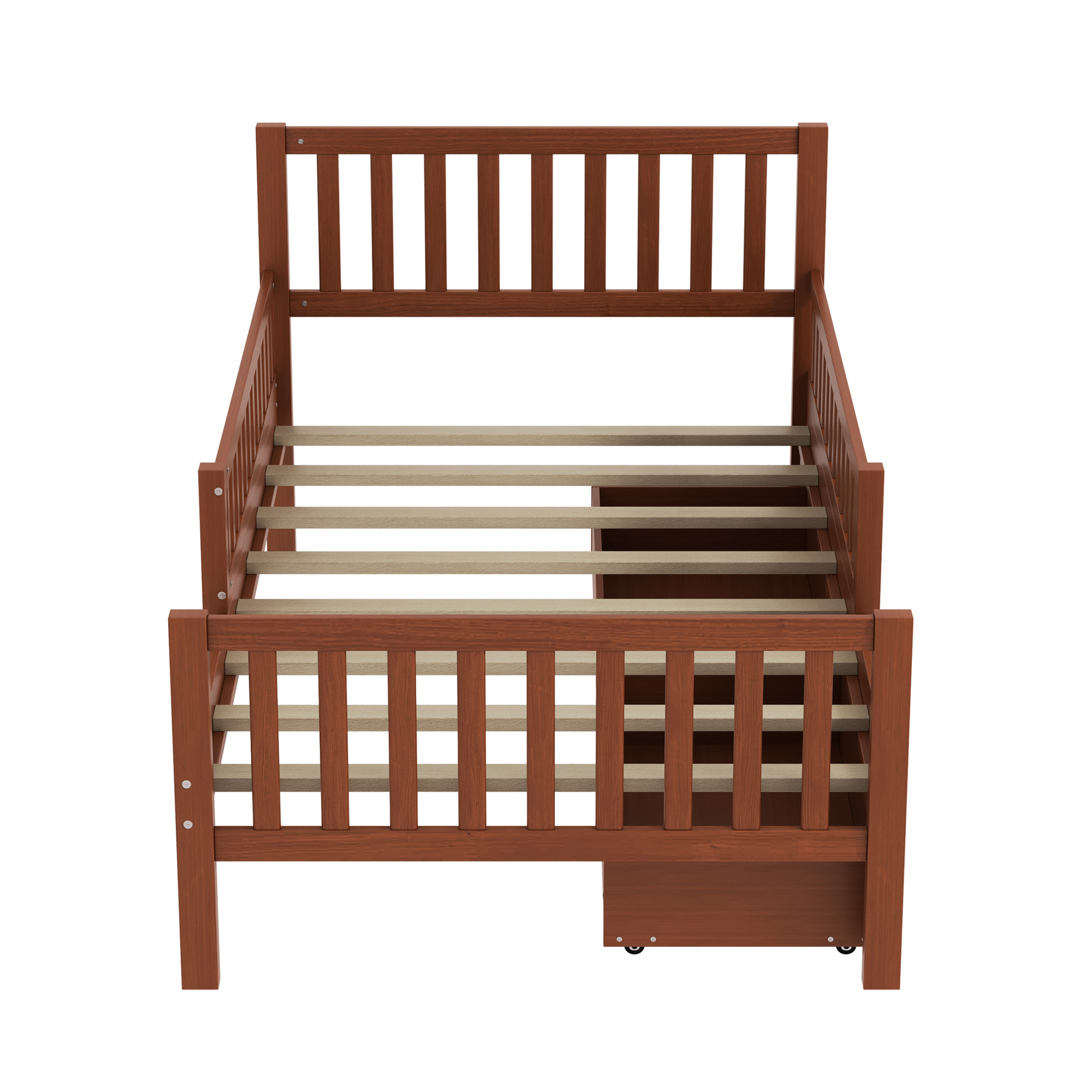 Noble House Twin Size Wood Platform Bed with Guardrails on Both Sides and Two Storage Drawers,Walnut