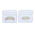 thumbnail image 6 of QQTDFG 14K Gold Plated CZ Teeth Grillz Hip Hop Top Bottom Mouth Silver Grill Set Custom-Style D-Gold-Top, 6 of 9