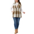 thumbnail image 2 of Agnes Orinda Women's Plus Size Jacket Plaid Curvy Notched Button Down Lapel Sleeveless Casual Long Vest Outerwear with Pocket 1X Brown, 2 of 5