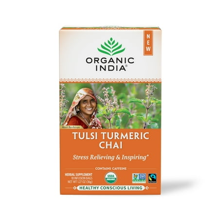 ORGANIC INDIA Tulsi Turmeric Chai Herbal Tea Bags 18 Count