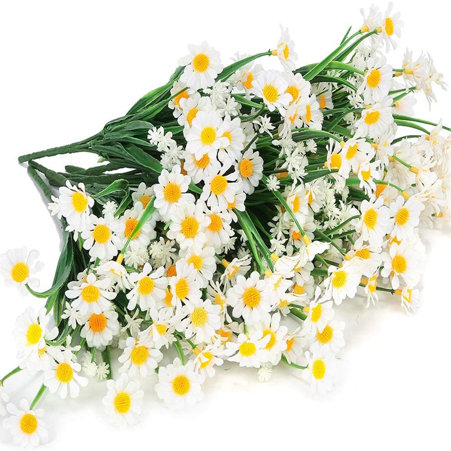 ZOELNIC Daisies Flowers, Artiflr 6 Bundles White Artificial Fake Faux  Spring Flowers Decoration for Home Garden 