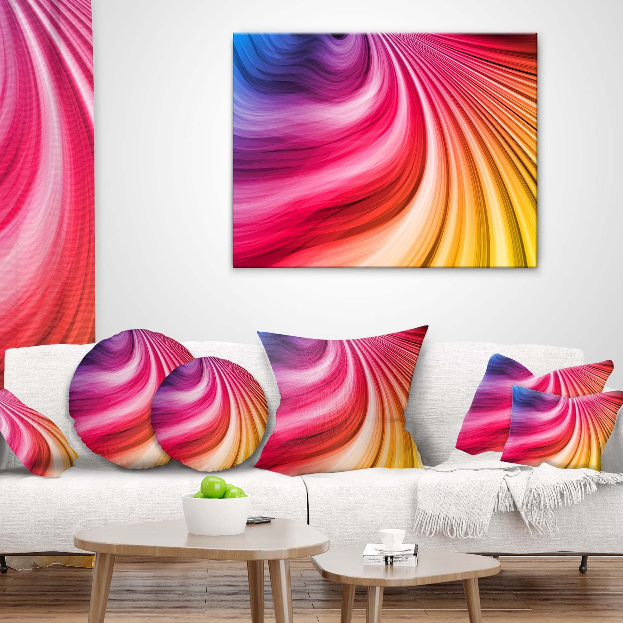 Designart Abstract Colorful Waves - Contemporary Throw Pillow - 12x20