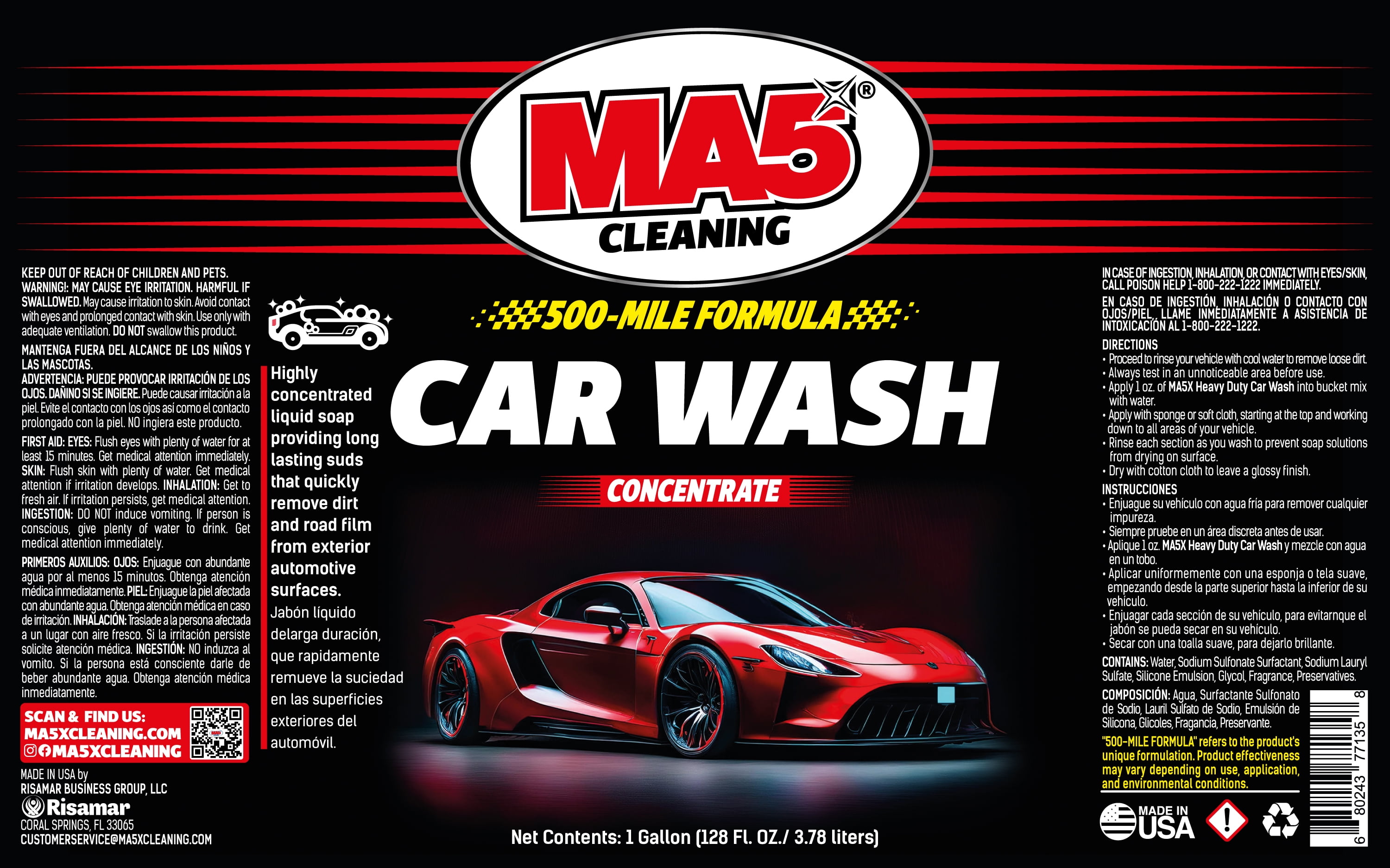 MA5x Car Wash Soap - Concentrated, pH Balanced - High Performance Foaming Car Wash Soap - Gallon - Pack of 1