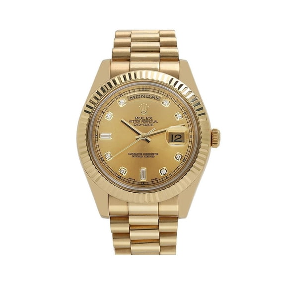 Pre-Owned Rolex Day-Date II 41MM 218238 Champagne Diamond Dial Fluted Bezel 18K Yellow Gold President Bracelet