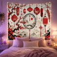 thumbnail image 2 of Red Lantern Landscape with Blossoms and Bridge, Warm Vintage Style for Lantern Decor Lovers, Landscape Wall Decor Lunar New Year Gift, Tapestry Wall Hanging for Bedroom and Dorm, 2 of 7