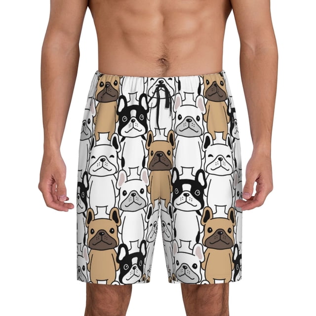 Fotbe French Bulldog 2 Pantalones Cortos de Pijama para Hombre, Ropa de Dormir, Pantalones de Pijama Cortos para Hombre-X-Large