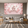 thumbnail image 5 of Pink Theme Happy Birthday Banner Decorative Design Rhinestone Six for Kids Party Celebration Photo Shoot Indoor Decor, 5 of 8