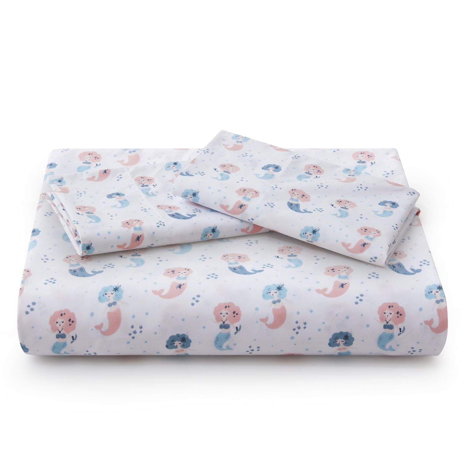 Literie Marina Décoration pour enfants et filles, en percale de coton doux 600 fils, avec fermeture éclair et lien d'angle, motif sirène.