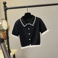 thumbnail image 2 of Camisa de punto para mujer, botón de manga corta, ropa de punto superior informal de verano, negro sidaley AP001466-02B, 2 of 7