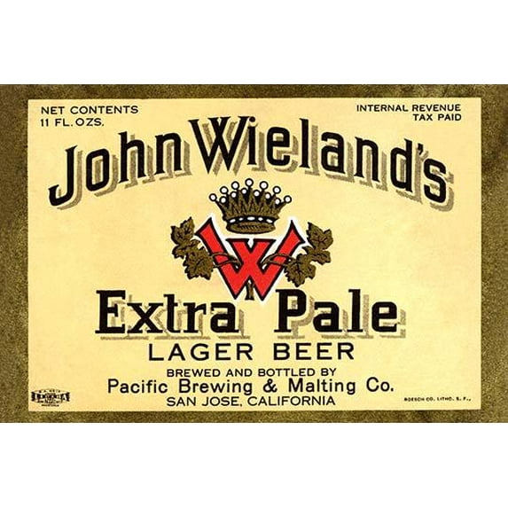 John Wieland's Extra Pale Lager Beer- Fine Art Canvas Print (20" x 30")