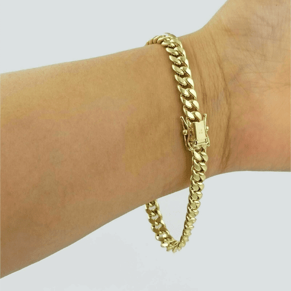 6mm Link 7.5inch Men's Women's Cuban Link Bracelet Solid 925 Sterling Silver 14k Yellow Gold Plated