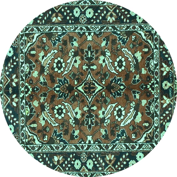 Ahgly Company Indoor Round Persian Turquoise Blue Traditional Area Rugs, 7' Round