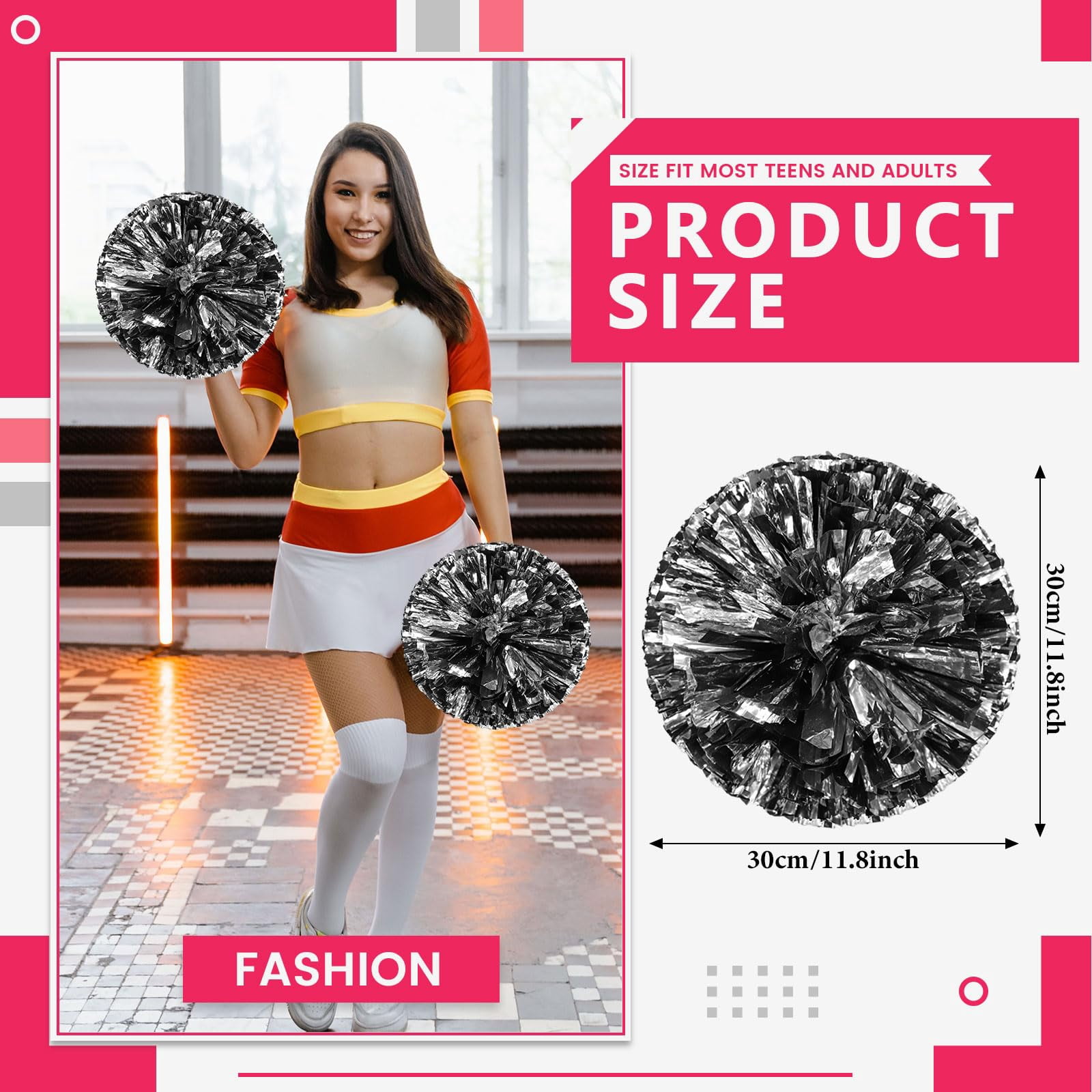 8 Pcs Cheerleading Pom Poms, Cheerleader Pompoms with Finger Holes,Fit for Team Spirit Sports Dance Cheering