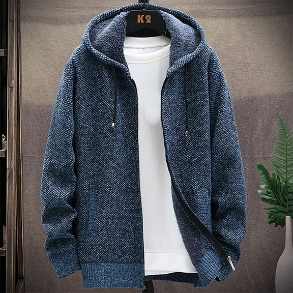 CHGBMOK Clearance Shirt Jackets Trench Coats Men's Fashion Casual Solid Color Zipper Pockets Long Sleeve Hooded Casual Outwear Coat in Autumn and Winter Men New Arrivals Adult Blue