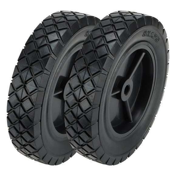 MOUYAT Lot de 2 Roues de Diable Pleines 8 x 1,75 Po, Essieu 1/2 Po Robuste Universel pour Tondeuse, Pneus de Remplacement pour Diable, Gril, Chariot