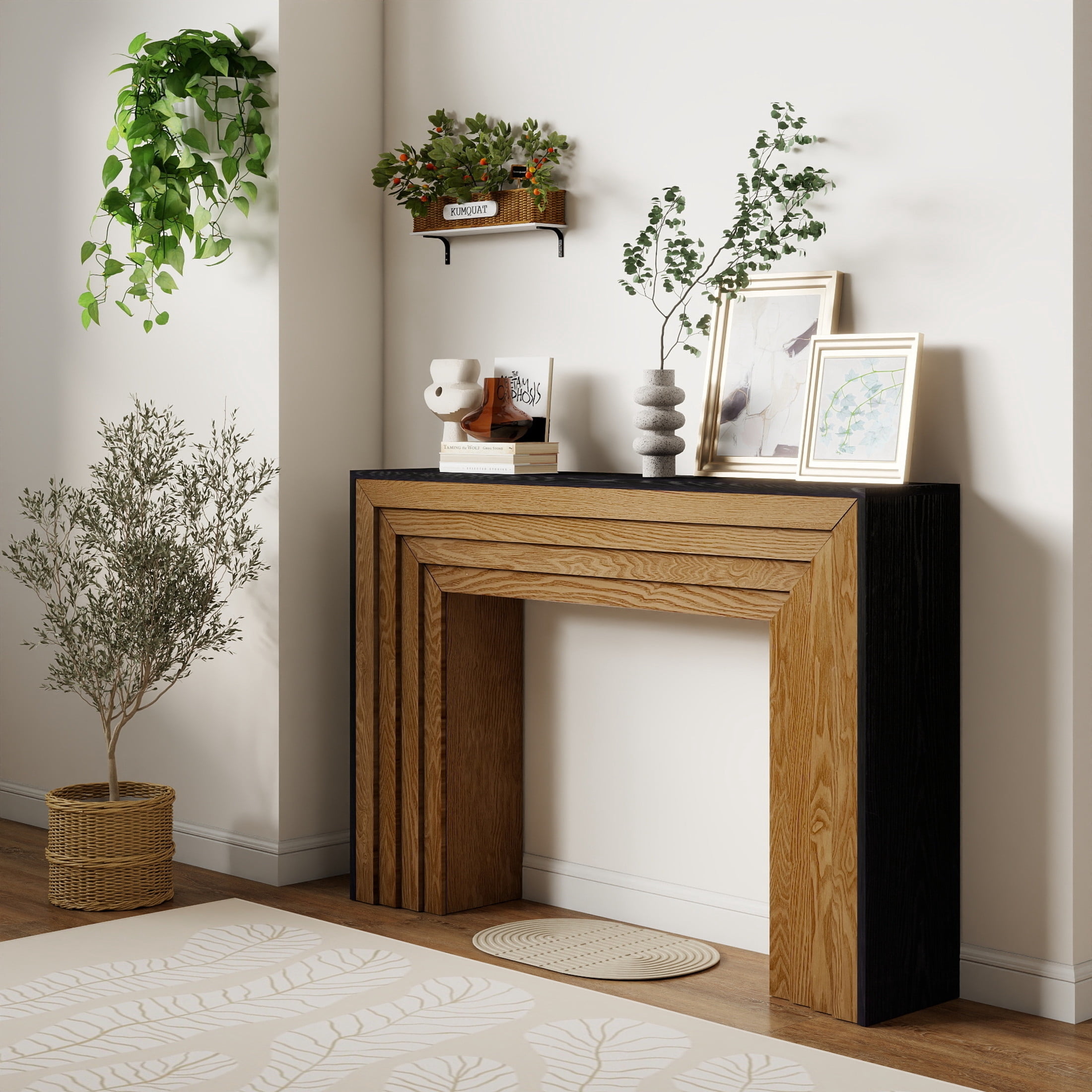 Noble House 47.2" Modern Wood Console Table, Two-Tone Entryway Sofa Table, Black + Natural